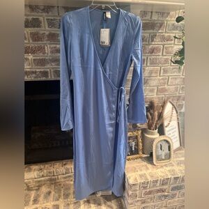 Light Blue Wrap Dress with Tie Waist